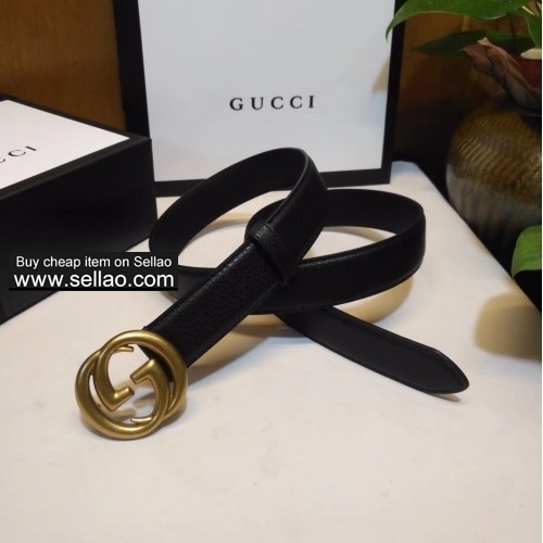 womens mens GUCCI GG leather belt graphite belts with black buckle box
