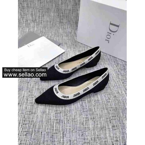Dior new fashion women's shoes leather outsole flat shoes size 34-41 black colors