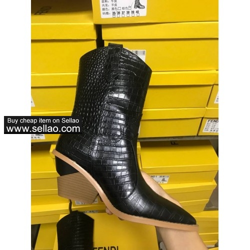 Free shipping FENDI Fendi new high-heeled fashion women's boots leather balck white colors size 35-4