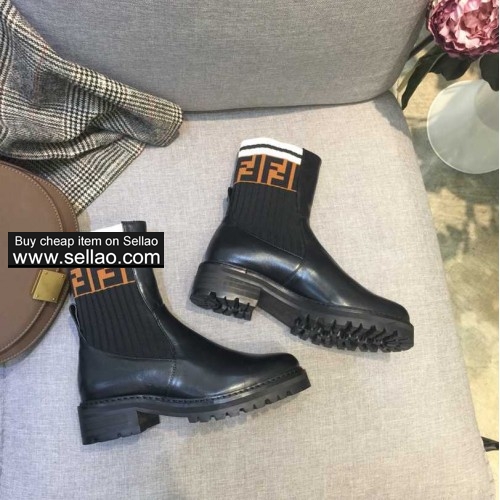 FENDI Fendi new knit ankle boots leather shoes and knit fabric black brown colors size 35-40