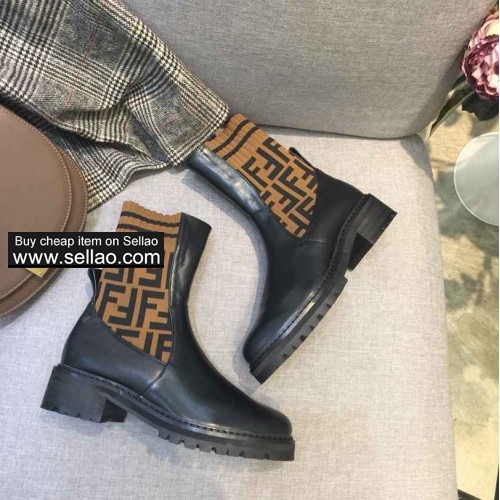 FENDI Fendi new knit ankle boots leather shoes and knit fabric black brown colors size 35-40 free sh