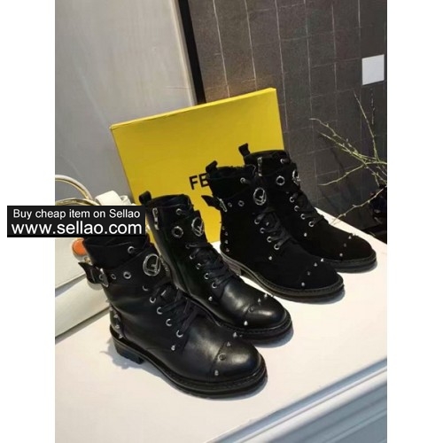 FENDl Fendi women's autumn and winter rivet strap flat women's boots 35-40 free shipping
