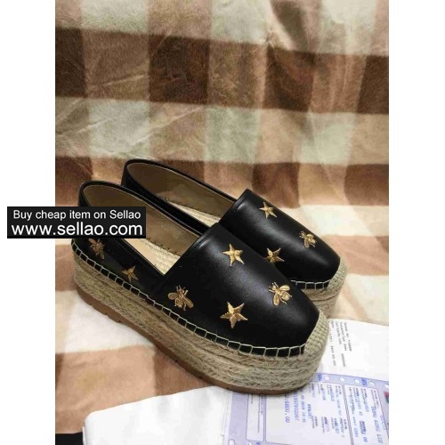 GUCCI new fisherman's shoes imported top layer cowhide women's shoes size 35-40 free shipping black