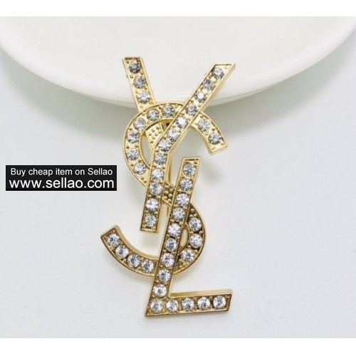 YSL woman's letter brooch pin big diamonds low price