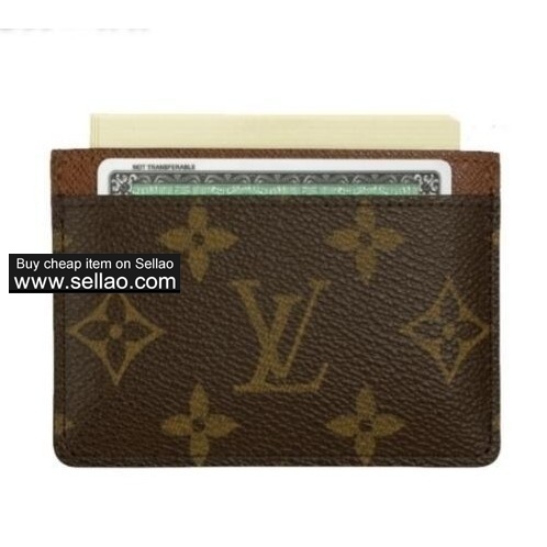 Louis vuitton Leather Black Cowhide Credit Card Wallet Purse Bag