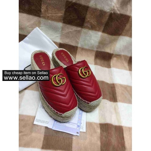 GUCCI new fisherman slippers women's red shoes sheepskin size 35-41 free shipping bigger logo