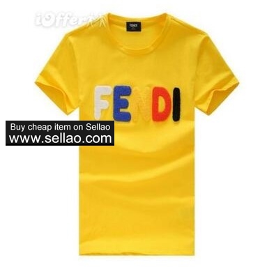 Fendi yellow letter Men Women's Short T Shirts