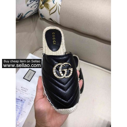 2019 GUCCI new fishermen women's shoes sheepskin slippers size 35-41 black clors