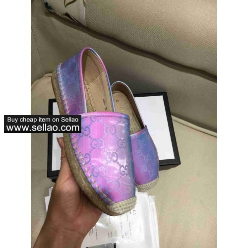 GUCCI new fisherman shoes purple cow leather women's casual shoes Size 35-41 free shipping