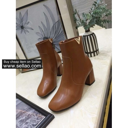 LV new women's booties boots shoes brown leather face rubber wear-resistant bottom 35-41