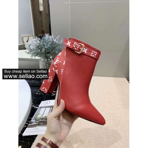 LV new women's bare boots shoes red colors leather face leather outsole thick with: 9.5cm 35-41