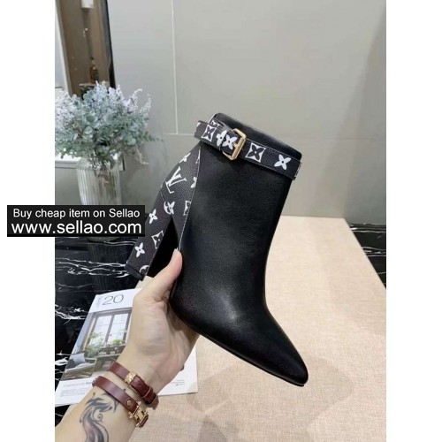 LV new women's bare boots shoes black colors leather face leather outsole thick with: 9.5cm 35-41
