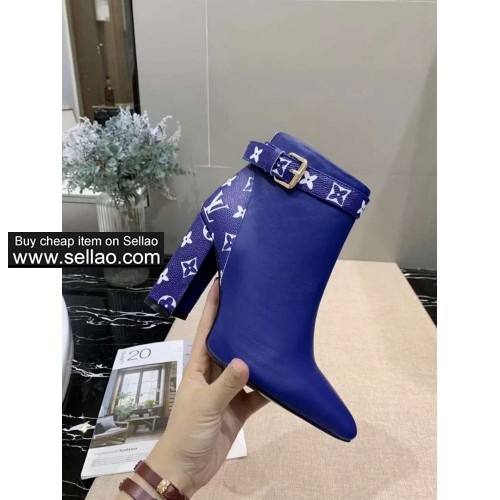 LV new women's bare boots shoes blue colors leather face leather outsole thick with: 9.5cm 35-41