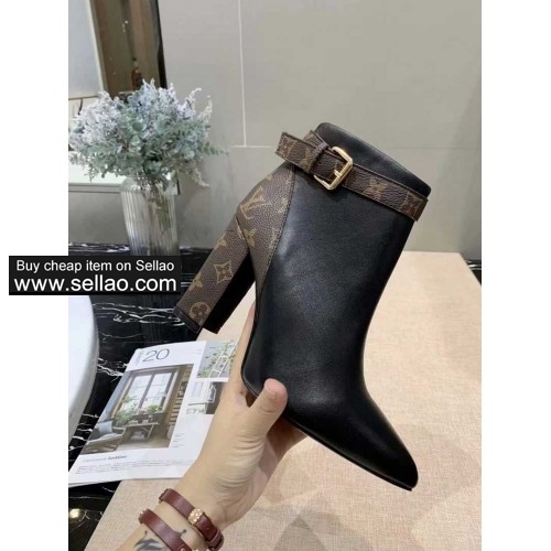 LV new women's bare boots shoes balck leather face leather outsole thick with: 9.5cm 35-41