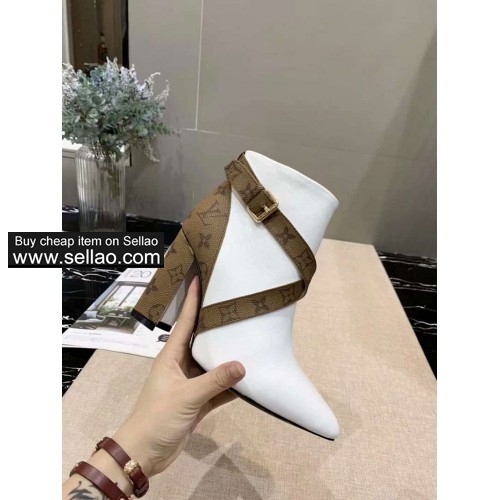 LV new women's bare boots shoes white leather face leather outsole thick with: 9.5cm 35-41