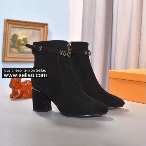 LV new women's boots high heels shoes sheep face inner sheepskin size 35-41 black colors
