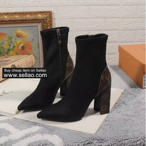 LV latest women's winter shoes boots silk stretch booties 9 cm high size 35-42