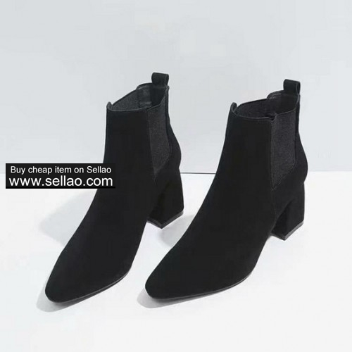 STUART WEITZMANSW winter small square ankle boots high silk light cattle face black ash size 35-39