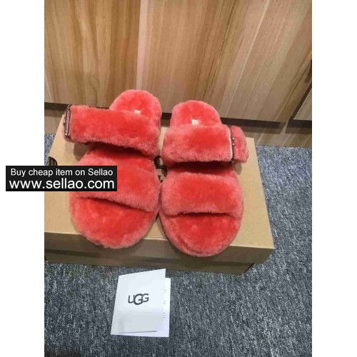 UGG autumn and winter women's indoor slippers using fur carbon grey black crystal powder light volca