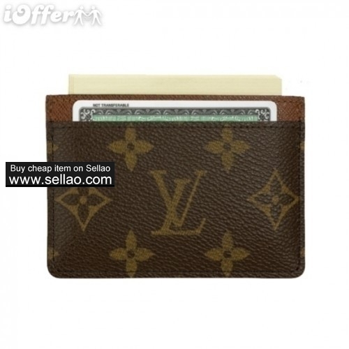Louis vuitton Leather Black Cowhide Credit Card Wallet Purse Bag lv