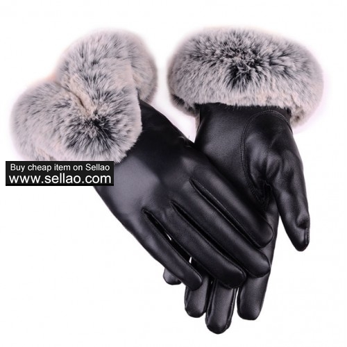 Winter Women's Leather Gloves Thick Warm Touch Screen Gloves