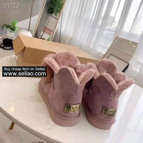 NEW UGG Winter Woman's Plus Velvet Wool Snow Boots Really Leather Material Waterproof Sole 4 Colors