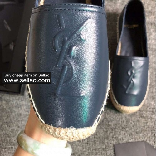 YSL Saint Laurent New 2019 WOMEN'S Straw Fisherman Shoes Black Gold Apricot Silver Blue Dark Gold