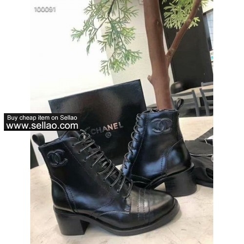 Chanel European and American stars with the same paragraph WOMEN'S booties BOOTS black white 2 color