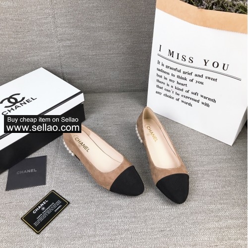 CHANEL Spring New Woman's Flat Shoes Single Shoes Pearl Design