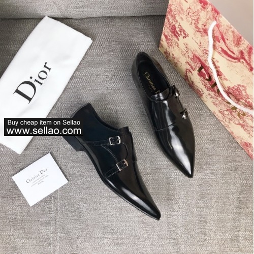 DIOR Spring Woman's Pointed Leather Shoes Fashion Flat Casual Shoes High Quality!