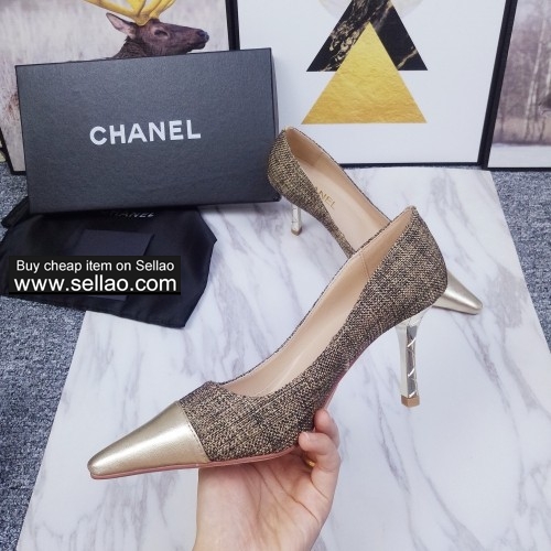 CHANEL Spring Women's High Heels Fashion Sexy Single Shoes Leather High Heels