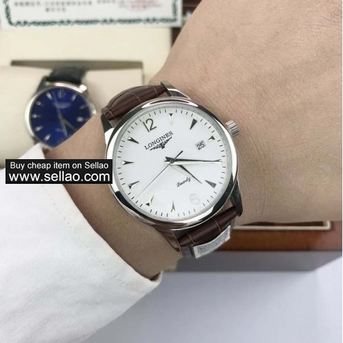 Casual fashion Men Longine quartz watch Leather Watchband calendar watch