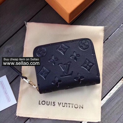 Louis vuitton Leather Card Wallet Folding for Women Card Bag Mini Zipper Wallet