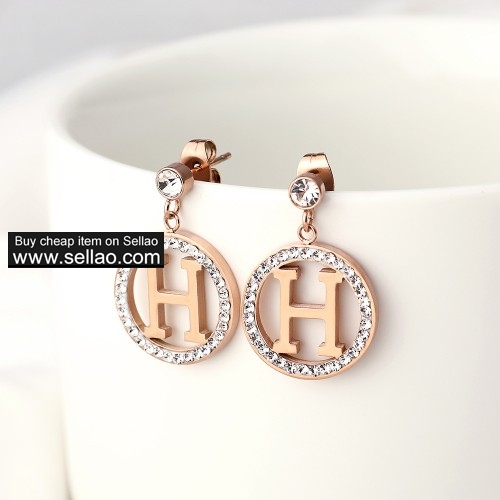 womens girls High-end silver needle Pop H earring