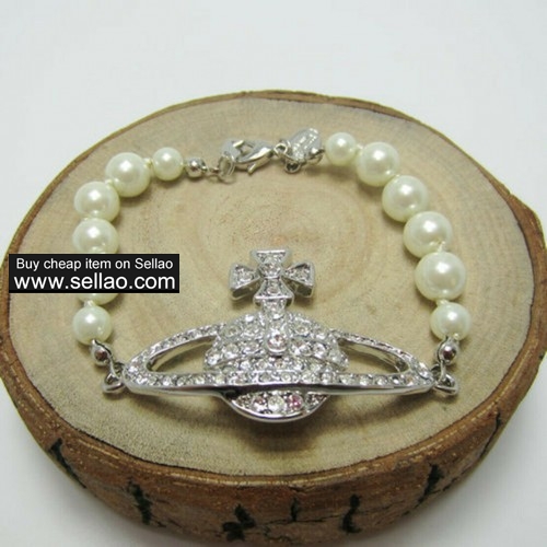 European and American fashion silver and white diamond single-layer pearl bracel