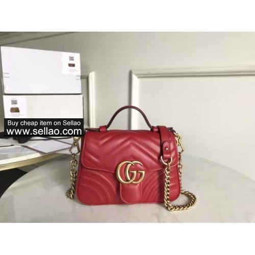 2020 new GUCCI handbag Hibiscus red Mini GG Marmont MatelassLeather Top  Handle Bag