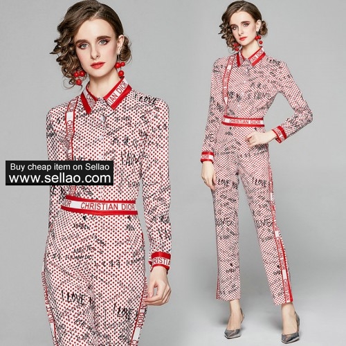 high-end girl set shirt+pants long sleeve womens spring autumn two piece set fashion noble lady suit