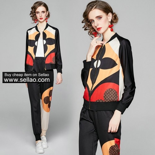 Casual Womens Set Jackets+pants High-end Printed Two Piece Set Fashion Sport Suits
