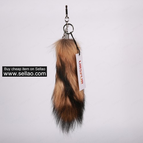 Ussuri Raccoon Tail Fur Keychain Bag Charm Pendant Gun Color with Primary Tail
