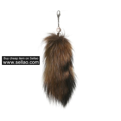 Ussuri Raccoon Fur Tail Key Bag Hanging Chain Keychain Keyring 11" Gift,Natural Color