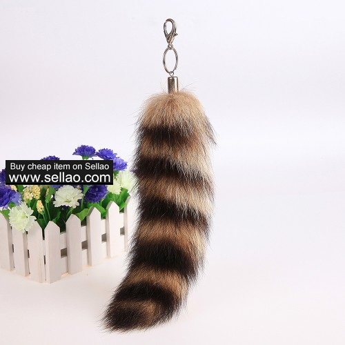 Real Raccoon Tail Keychain Tail Tassels for Purses Bag Hang Tassel Gift Costume Accessory,10 Inches