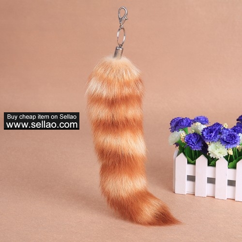 Authentic Raccoon Fur Tail Tag Keychain Bag Hang Tassel, Key Chain Ring Hook,11 Inches Cosplay Toy