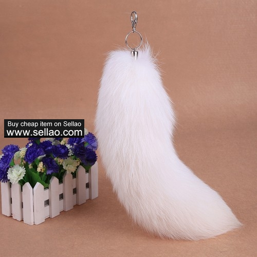 Arctic Fox Tail Fur Key Chain Car Bag Charm Pendant Ring Halloween Party Costume Toy White 14 inch