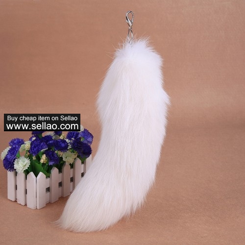 Arctic Fox Tail Fur Key Chain Car Bag Charm Pendant Ring Halloween Party Costume Toy White 12 inch