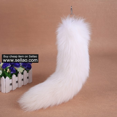 Arctic Fox Tail Fur Key Chain Car Bag Charm Pendant Ring Halloween Party Costume Toy White 17 inch