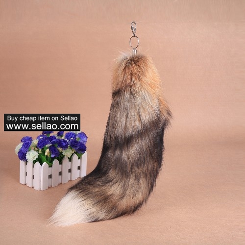 Sun Fox Tail with Key Chain Bag Hanging Natural Color 18"