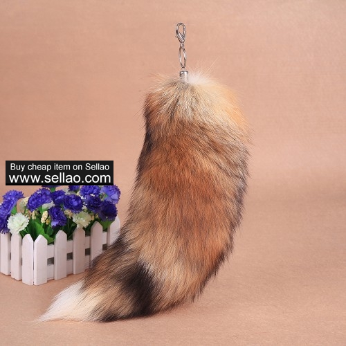 Sun Fox Tail with Key Chain Bag Hanging Natural Color 16"