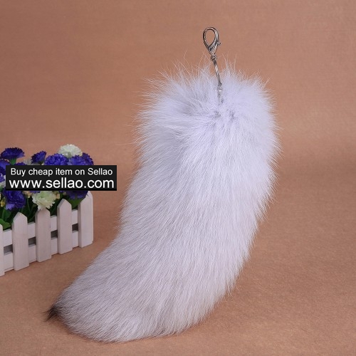 Large Fox Tail Key Chain Fur Bag Tassel Hook 12 inches