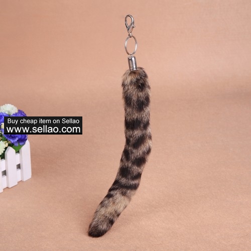 Newest Fashion Genuine Bobcat Fur Tail Tag Keychain Bag Hang Tassel 10"
