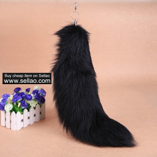 20 Inches Huge Black Fox Tail Fur Keychain Cosplay Toy Car Bag ​Charm Pendant